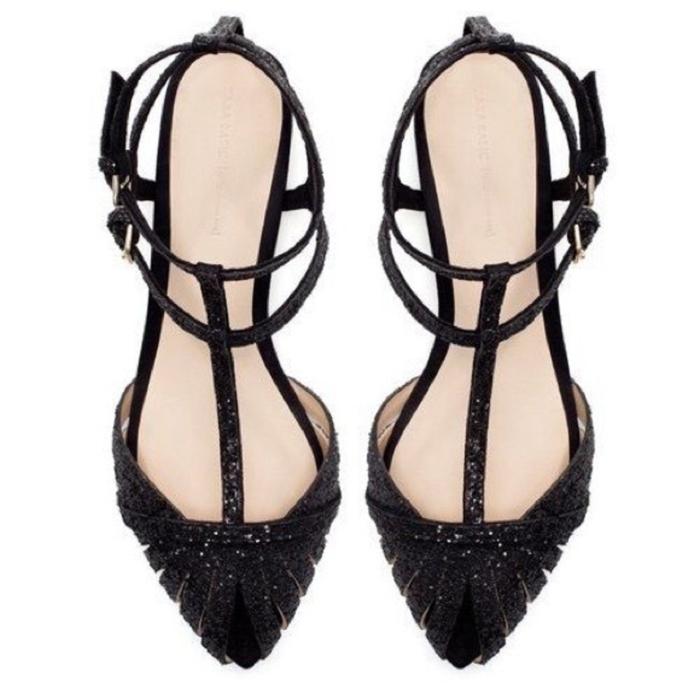 Zara black glitter Strappy sandals RARE!!!